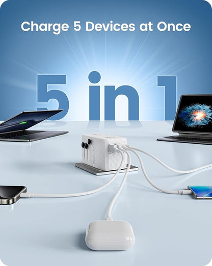 LENCENT 100W International Travel Adapter, Universal Travel Adapter | with 2 USB-A & 2 Type C Power Adapter, Fast Charging for Phone,Laptops, All-in-One Outlet Adapter for USA/UK/EU/AUS, White
