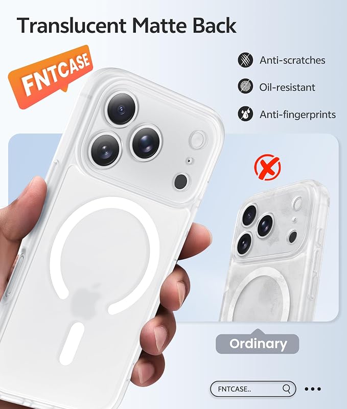 FNTCASE for iPhone 17 Pro Max Case: [Compatible with Magsafe] Translucent Matte Cases with [Full Camera Protection] [Screen Protector] Military Grade Shockproof Protective Phone Cover - White