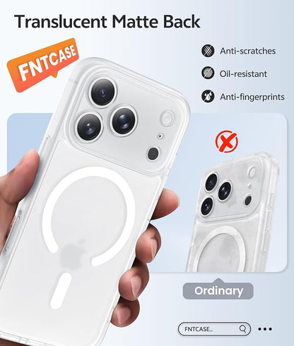 FNTCASE for iPhone 17 Pro Max Case: [Compatible with Magsafe] Translucent Matte Cases with [Full Camera Protection] [Screen Protector] Military Grade Shockproof Protective Phone Cover - White