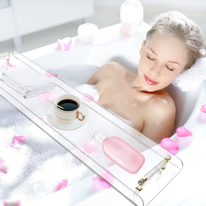 Acrylic Bathtub Tray Caddy, Bath Tub Rack Shelf, Luxury Bathroom Organizer Tablet Holder,Reading Rack,Tablet Holder,Cellphone Tray and Wine Glass Holder