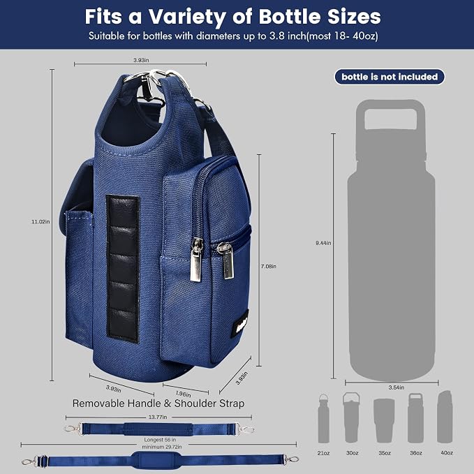 icolor Magnetic Gym Bag Water Bottle Carrier Holder with Phone Pockets & Shoulder Strap,Gym Magnetic Bag 5 Built-in Magnets Gym Accessories Organizer Sling Bottle Bag Pouch Sleeve