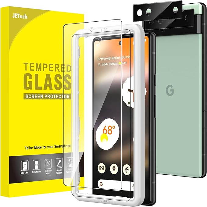 JETech Screen Protector for Google Pixel 6a, 2+2 Pack | with Camera Lens Protector, HD Clear Tempered Glass, Anti-Scratch Protection, Easy Installation Tool