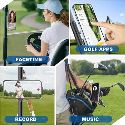 Magnetic Golf Cart Phone Holder, Alloy Phone Mount, Compatible with MagSafe iPhones Series and All Non-Magnetic Phones Fits Gym, Club Car, Golf Cart, Essentials Gift for Man and Woman(Black)