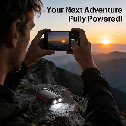 Solar Power Bank 20000mAh, Orange Portable Charger with USB-C USB-A Outputs, Emergency Backup Battery Pack, LED Flashlight, for iPhone Samsung Android – Solar for Emergency Only, Perfect for Camping