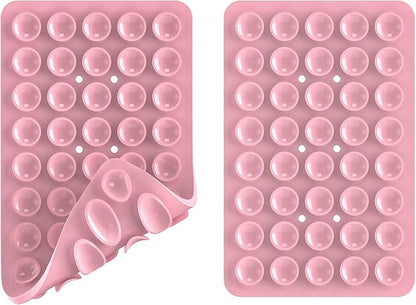 Double Sided Silicone Suction Phone Holder Mount, Silicon Accessory for iPhone and Android, Hands-Free Mirror Shower Phone Holder, TikTok Videos and Selfies (Light Blue+Sand Pink)