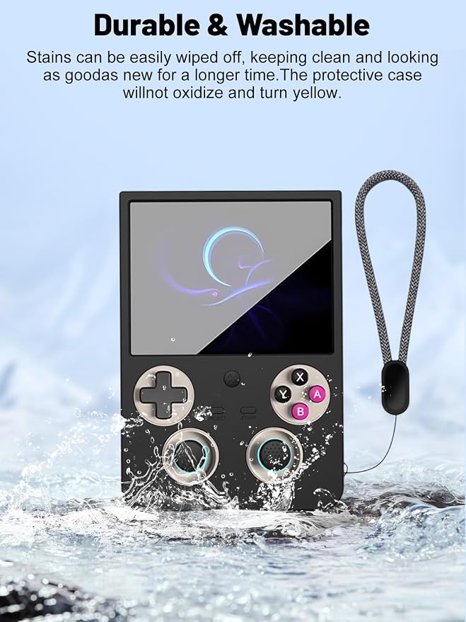 Silicone Protective Case for Anbernic RG477V Game Console, Full-Body Protective Cover with Precise Cutout, Shockproof Dustproof Protector Sleeve & Scratch-Resistant Sleeve (Black)