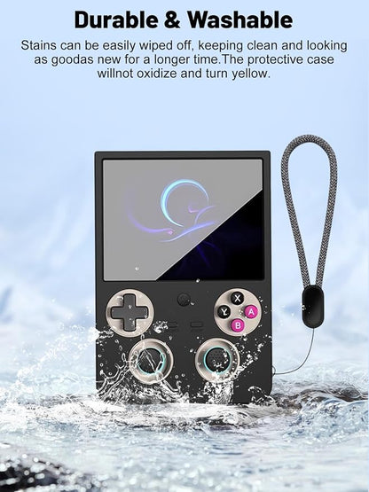 Silicone Protective Case for Anbernic RG477V Game Console, Full-Body Protective Cover with Precise Cutout, Shockproof Dustproof Protector Sleeve & Scratch-Resistant Sleeve (Black)