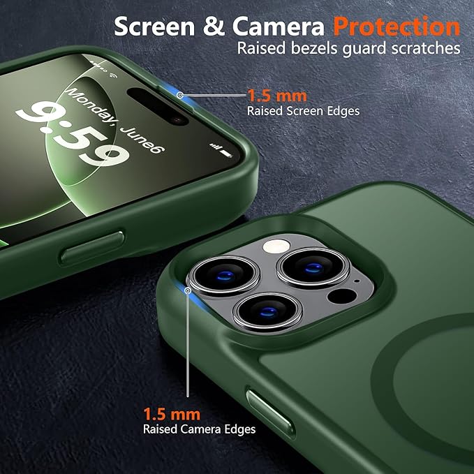 MOCCA Strong Magnetic for iPhone 16 Pro Max Phone Case, [Compatible with Magsafe][16FT Mil-Grade Drop Protection] Slim Translucent Matte Protective Cover Case for iPhone 16 Pro Max Case,Midnight Green