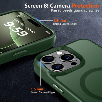 MOCCA Strong Magnetic for iPhone 16 Pro Max Phone Case, [Compatible with Magsafe][16FT Mil-Grade Drop Protection] Slim Translucent Matte Protective Cover Case for iPhone 16 Pro Max Case,Midnight Green