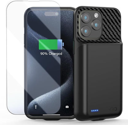 Battery Case for iPhone 15 Pro Max (6.7 inch), 13800mAh [High Capacity] 2026 Upgraded Portable Battery Charging Charger Case, Rechargeable Battery Back with Tempered Glass Screen Protector,Black