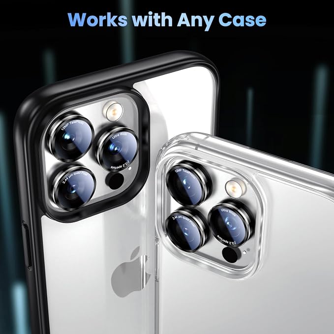 Uyiton for iPhone 17/16/15/14 (Pro Max & Pro) Camera Lens Protector - [Case-Friendly][Ultra-Thin] Military-Grade Tempered Glass Metal Camera Cover, Easy to Install, Black+Silver