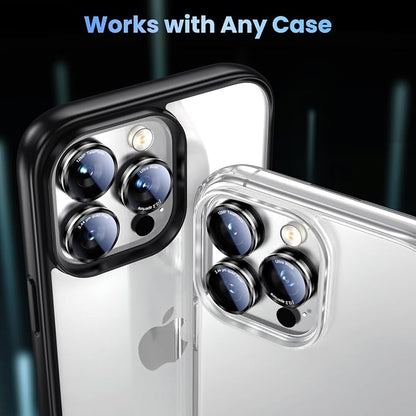 Uyiton for iPhone 17/16/15/14 (Pro Max & Pro) Camera Lens Protector - [Case-Friendly][Ultra-Thin] Military-Grade Tempered Glass Metal Camera Cover, Easy to Install, Black+Silver