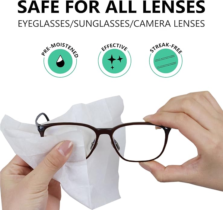 Screen Cleaner Wipes for Lens - Premoistened Eyeglasses Cleaning Wipes, Streak-Free Screen Wipes for iPad, Phone, Car, TV, Computer, Laptop, Eye Glasses