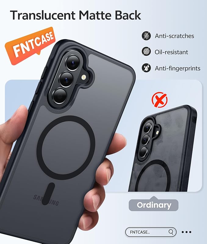 FNTCASE for Galaxy A37 5G Phone Case: Samsung A36 5G Case [Compatible with Magsafe] Matte Translucent [Screen Protector] Military Grade Protection for Samsung A37 & A36 Cases - Black