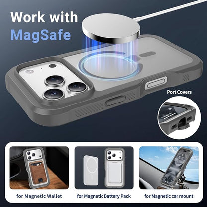 jaroco Magnetic for iPhone 17 Pro Case, [Compatible with MagSafe][Military Grade Drop Protection][Heavy Duty Protection][Non-Slip][Shockproof] 2-Layer Durable Bumper Phone Casee 6.3''-Gray