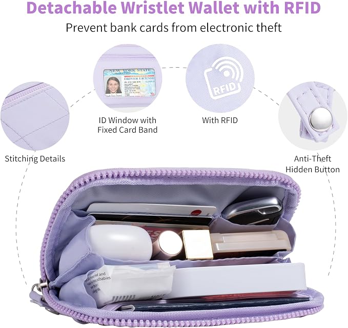 Tiostep Clip and Go Strap for Phone with Wallet Crossbody Phone Lanyard with Anti-Theft Zipper Pouch Detachable Quilted Wrist Wallet with RFID and ID Window for Daily Travel.