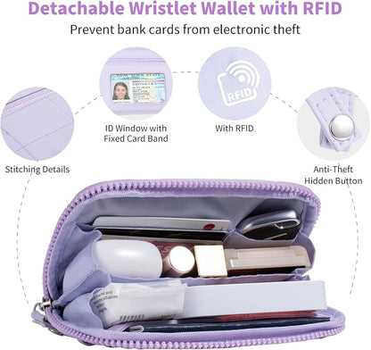 Tiostep Clip and Go Strap for Phone with Wallet Crossbody Phone Lanyard with Anti-Theft Zipper Pouch Detachable Quilted Wrist Wallet with RFID and ID Window for Daily Travel.