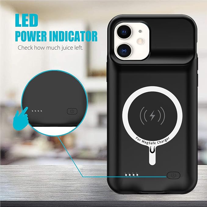 Battery Case for iPhone 11, 10000mAh High Capacity Portable Charger Case Rechargeable Smart Battery Pack Charging Case with Wireless Charging Support Carplay Compatible for iPhone 11 (6.1 inch)-Black