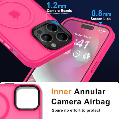 MOCCA Strong Magnetic for iPhone 14 Pro Max Case [Compatible with Magsafe] [10FT Military Grade Protective] Translucent Matte Slim Shockproof Case for iPhone 14 Pro Max 6.7"- Hot Pink