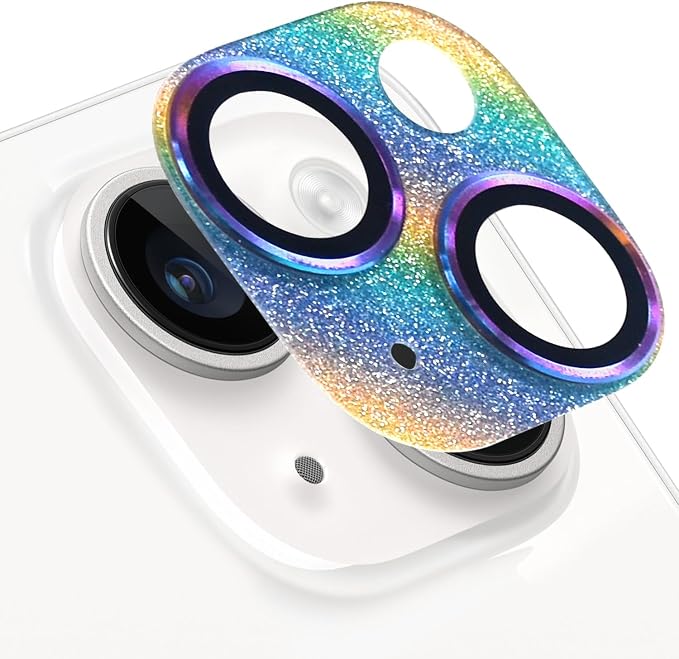 Compatible with iPhone 14 and iPhone 14 Plus Camera Lens Protector, Anti-Scratch Tempered Glass Camera Screen Protector Shockproof Full Protective Camera Cover Case Friendly Lens Cover-Colorful