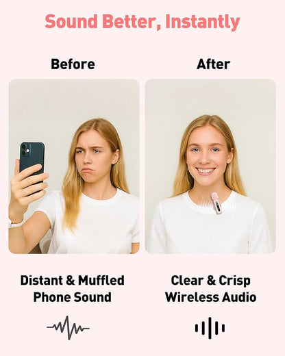 USB C Lavalier Microphone Wireless Mini Mic for Type-C Android Phone/Tablet/PC Video Recording Clip-on Mics with Rotatable Clip&Denoise Recording, Ideal for Vlog Tiktok Youtube Content Creator, Pink