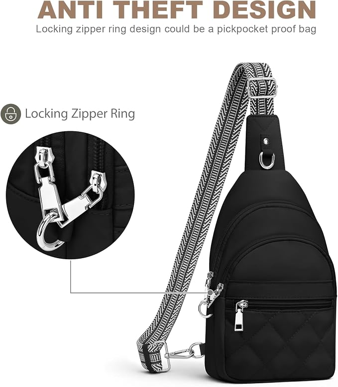 SYTRAH Sling Bag for Women, Anti-Theft RFID Crossbody Bag Nylon Sling Purse for Travel, Puffy Small backpack for Daily Hiking Sports Black