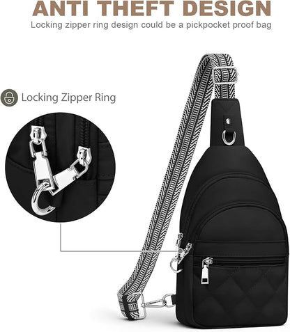 SYTRAH Sling Bag for Women, Anti-Theft RFID Crossbody Bag Nylon Sling Purse for Travel, Puffy Small backpack for Daily Hiking Sports Black
