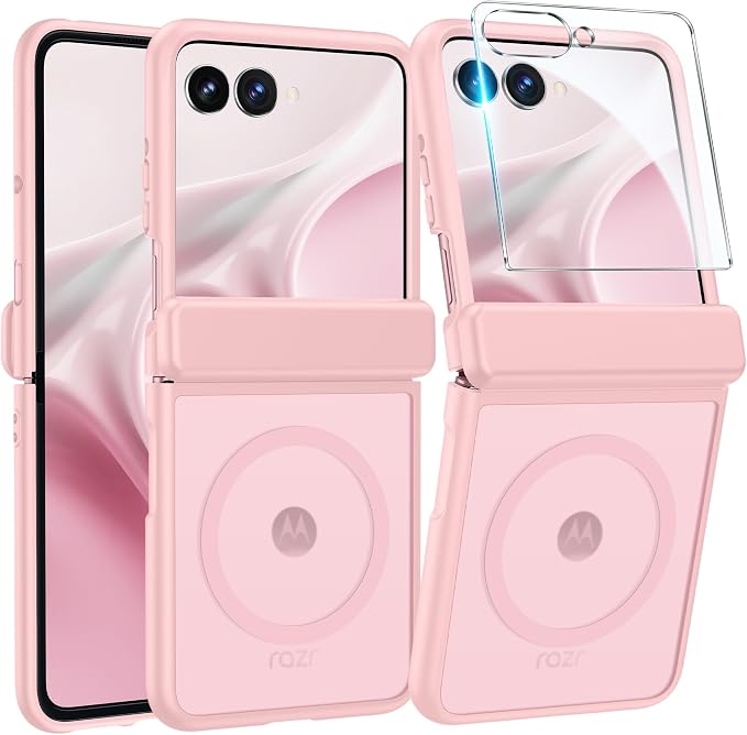 FNTCASE for Motorola Razr 2026/2025 Case, Fit for Magsafe, Hinge Protection | Screen Protector, Translucent Matte Magnetic Back, 18FT Military Grade Drop Proof, Protective Phone Cover, Light Pink