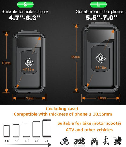 Kewig Bike Phone Mount Waterproof, Motorcycle Phone Mount with Aluminum Alloy Handlebar Mount Base & Touch-Screen, 360 Rotation Bike Phone Holder Suitable for 4.7'' - 6.3'' Cellphones