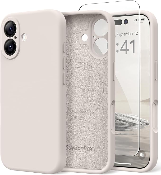 Magnetic for iPhone 16 Case, Compatible with MagSafe, [Screen Protector + Full Camera Protection], Silicone Shockproof Anti-Scratch Protective Phone Case for iPhone 16 6.1", Stone