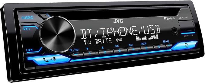 JVC KD-T720BT - CD Car Stereo, Single Din, Bluetooth Audio and Hands Free Calling w External Microphone, CD, MP3, USB, AUX Input AM/FM Radio, High Power Amp, Amazon Alexa Voice Control