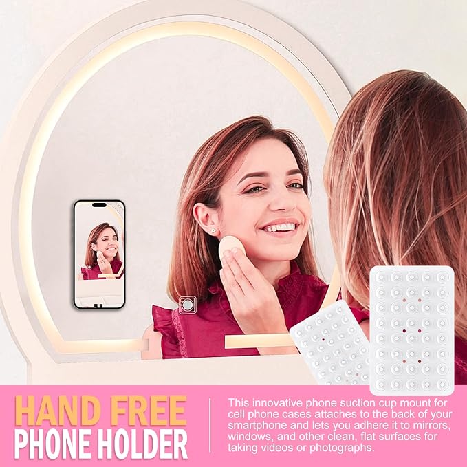 Double Sided Silicone Suction Phone Holder Mount, Silicon Accessory for iPhone and Android, Hands-Free Mirror Shower Phone Holder, TikTok Videos and Selfies (Light Pink+Transparent)