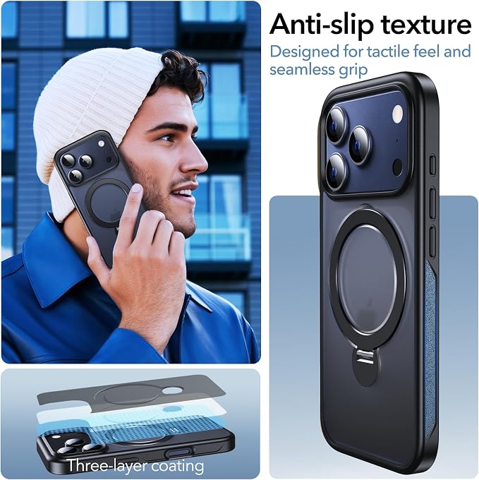 Anqrp 360° All-in-ONE Stand Case for iPhone 17 Pro Max Case with Rotatable Magnetic Kickstand Ring Holder, Compatible with Mag-Safe, MIL-Grade Shockproof iPhone 17 Pro Max Cover 6.9", Black