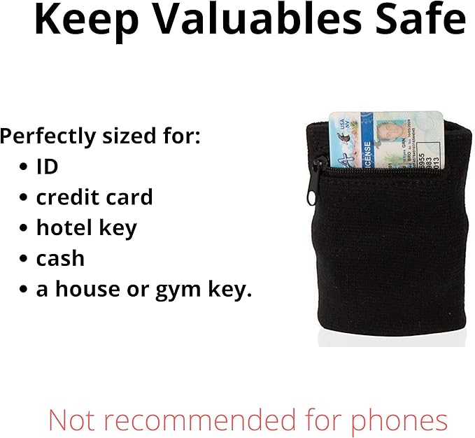 Suddora Zipper Wrist Pouch - Sweatband/Wristband Wallet for Keys, ID, Cards, Cash