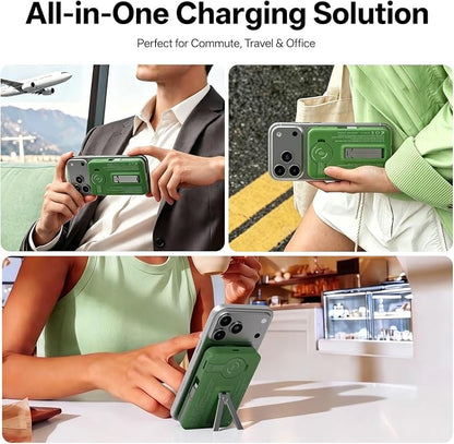 Q Magnetic Wireless Portable Charger 10,000mAh, Travel Essentials Power Bank with Built-in Cables & Foldable Stand, External Battery Pack Compatible with iPhone 17/16/15/14/13/12, Apple Watch
