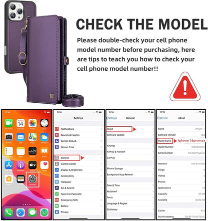 for Wallet Case Compatible with iPhone 16 Pro Max,Multi-Function Detachable 2 in 1 Magnetic iPhone 16 Pro Max Case Wallet,Flip Strap Zipper Card Holder Phone Case with Shoulder Straps (Pruple)