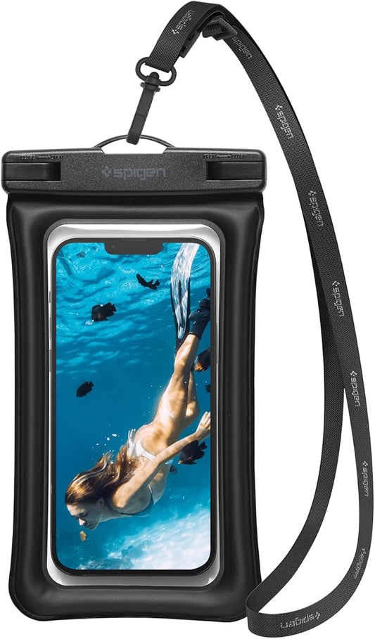 Spigen AquaShield Floating Universal Waterproof Phone Pouch, Waterproof Phone Case, PVC Protective Dry Bag Cases with IPX8 A610 Compatible with iPhone, Galaxy, Google (Pack of 1) - Floatable Black