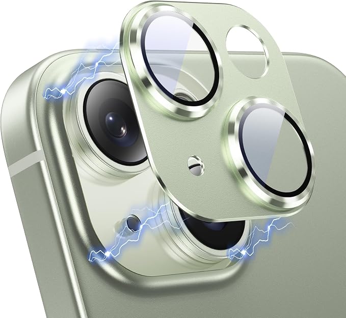 Korecase for iPhone 15/iPhone 15 Plus Camera Lens Protector,[Strong Adhension][Drop Protection] Aluminum Alloy Metal Tempered Glass Rear Camera Lens Cover, Green