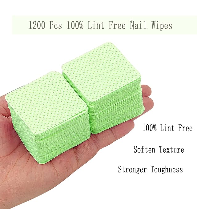 1200PCS Lint Free Nail Wipes Lint Free Wipes, Glue Wipes for Eyelash Extension, Glue Cleaning Wipe Lint Free Non Lint Nail Wipes, Soft Gel Nail Polish Remover Pads Wipes for Lash Extensions (Green)