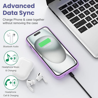 Feob Battery Case for iPhone 15Pro (6.1Inch), Real 7500mAh Ultra Slim Portable & 15W Fast Charging, Rechargeable Protective Extended Charger Case Cover Only for iPhone 15Pro Charging Case-Purple