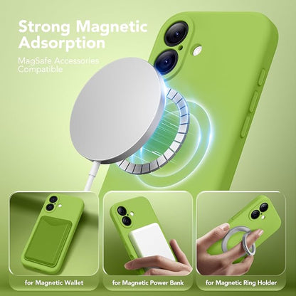 Magnetic for iPhone 17 Case, Compatible with MagSafe, [Full Camera Protection][Screen Protector] Silicone Shockproof Protective Phone Case for iPhone 17 6.3", Fluorescent Green