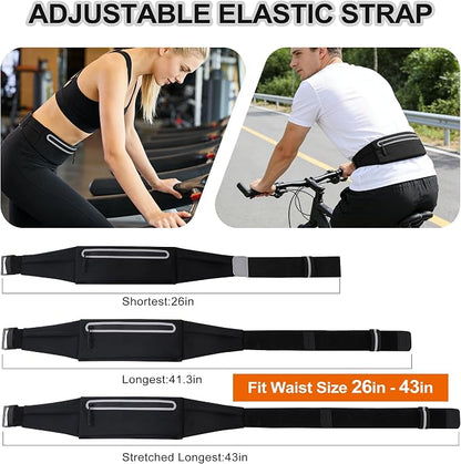 Slim Running Belt for Men Women - No-Bounce Phone Holder Waist Pack, Runners Fanny Pack with Sweat-Proof Pocket ，Travel Money Pouch for Gym/Hiking/Cycling (Black)