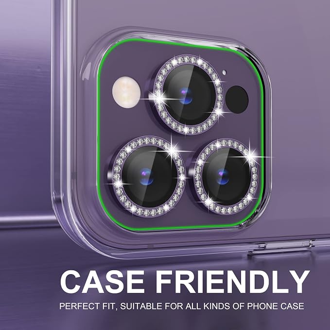 Choiche Compatible for iPhone 14 Pro/iPhone 14 Pro Max Camera Lens Protector Bling, 9H Tempered Glass Camera Cover Screen Protector Metal Ring Decoration Accessories (Diamond-Purple)
