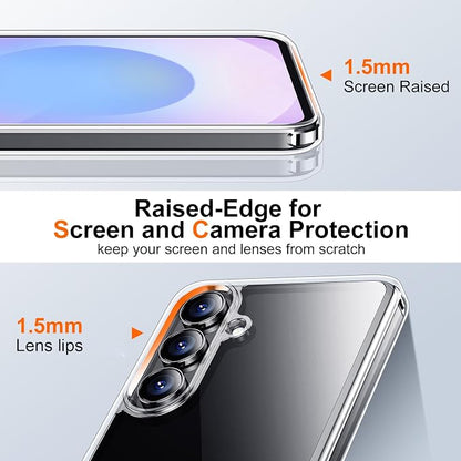 SPIDERCASE Designed for Samsung Galaxy S25 FE Case,[10 FT Military Grade Drop Protection],2 Pack [Tempered Glass Screen Protector+Camera Lens Protector] Heavy Duty Shockproof Case,Clear