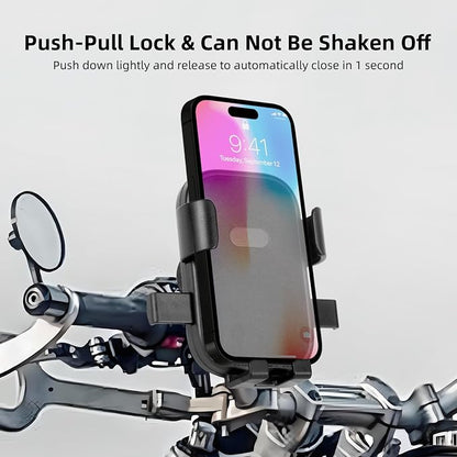 Motorcycle Phone Holder, Anti Shake Bicycle Phone Clamp for Road Ebike/Scooter/Stroller-One Hand Operation 360°Rotation,Bike Accessories Handlebar Clip Holder, Black 94003