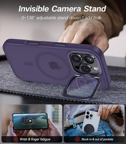 [Upgraded] for iPhone 16 Pro Max Case with Camera Cover Stand [Fit for MagSafe][9H Camera Lens Protector] Mil-Grade Protection Translucent Magnetic iPhone 16 Pro Max Phone Case, Purple