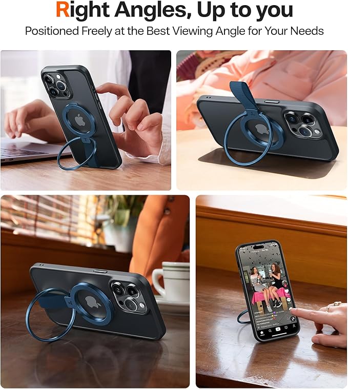 TORRAS 2025 Upgrade (Gen 6.0) Magnetic Phone Grip Holder Kickstand with Braided Strap, Fit for MagSafe Ring Removable, for iPhone 17 16,15, 14, 13 12 Samsung Galaxy, Google, Ostand Ring, Navy Blue