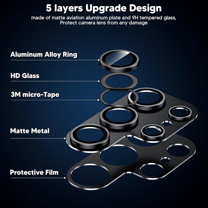 for Samsung Galaxy S24 Ultra Camera Lens Protector, [Full Protection] [Powerful Strength Adsorption] Matte Alloy Metal Ring Glass Camera Screen Protector for Galaxy S24 Ultra,Black+Black