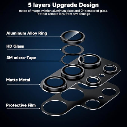 for Samsung Galaxy S24 Ultra Camera Lens Protector, [Full Protection] [Powerful Strength Adsorption] Matte Alloy Metal Ring Glass Camera Screen Protector for Galaxy S24 Ultra,Black+Black