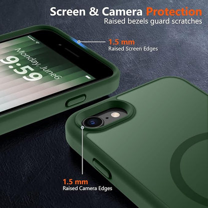 MOCCA Strong Magnetic for iPhone SE Case 2022/iPhone SE 2020 Case/iPhone 7 Case/iPhone 8 Case [Compatible with Magsafe] Slim Thin Translucent Matte Protective Cover Phone Case 4.7'', Midnight Green